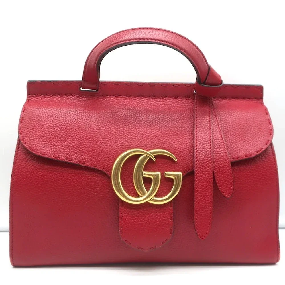 Gucci GG Marmont Small Top Handle Bag Red Grained Leather Crossbody - Picture 3 of 12